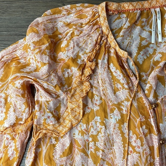 Anthropologie Mia Tiered Ruffle Tunic, Orange and Cream Floral, Button Up sz Med - Picture 5 of 14